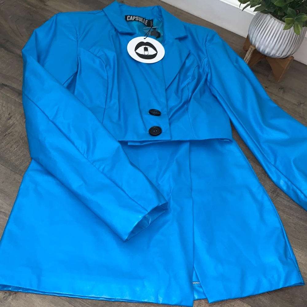 NWT CAPSULLE BLUE 2 PIECE FAUX LEATHER SET